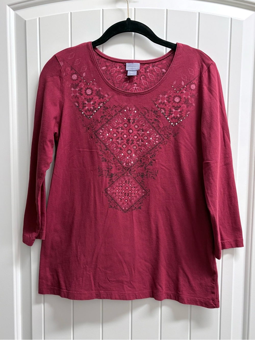 Laura Scott Berry Embellished 3/4 Sleeve Tee
